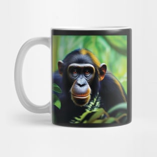 Chimpanzee in a Jungle with golden light catching its fur Mug